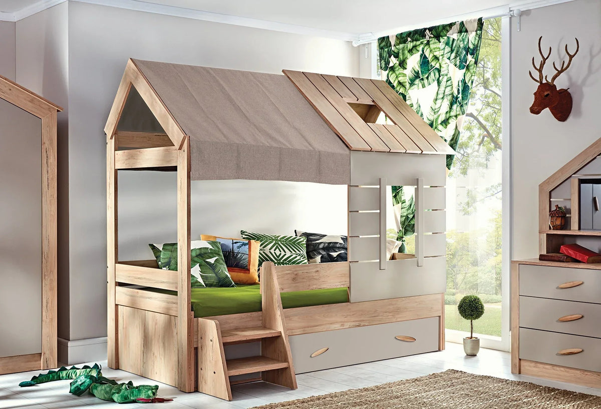 Cameretta Completa My House Casetta + Materasso OMAGGIO: Letto con Tetto, Armadio e Cassettiera