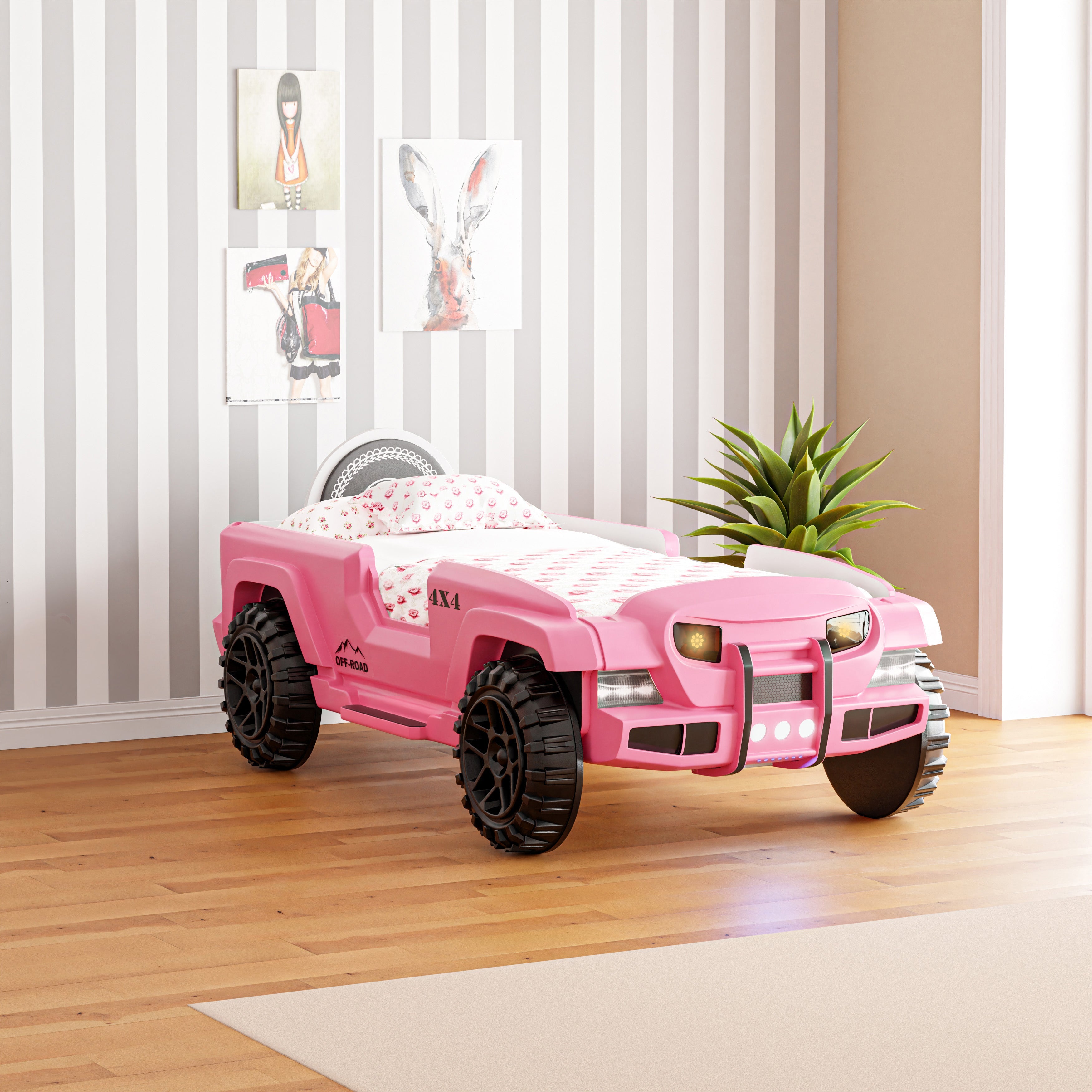 Letto Auto Jeep con LED - Rosa
