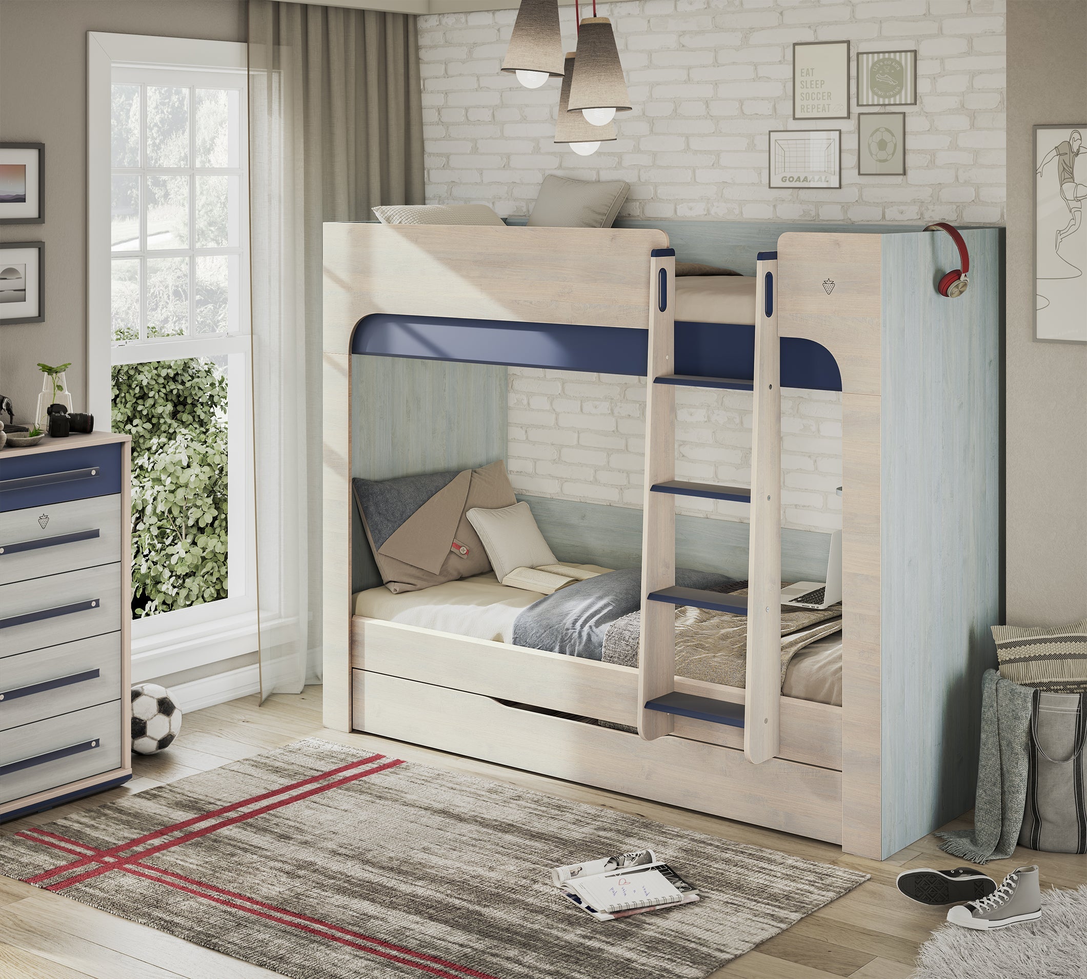 Letto a Castello Trio Stretto con Cassetto Estraibile (90x200 cm)