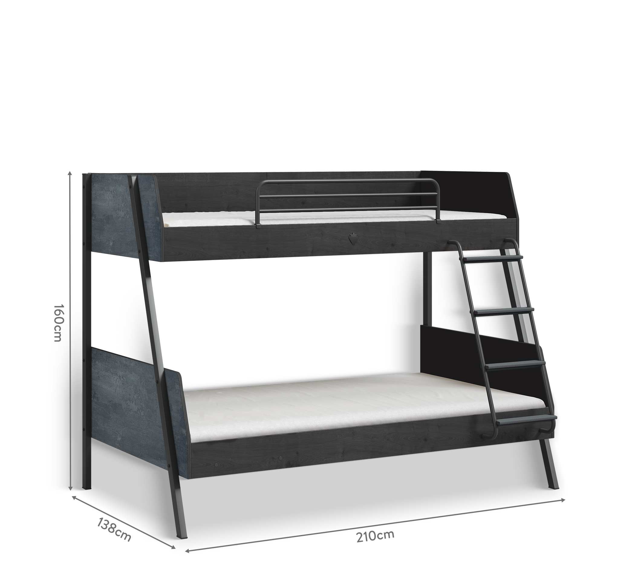 Letto a Castello Largo in Metallo Scuro (90x200-120x200 cm)