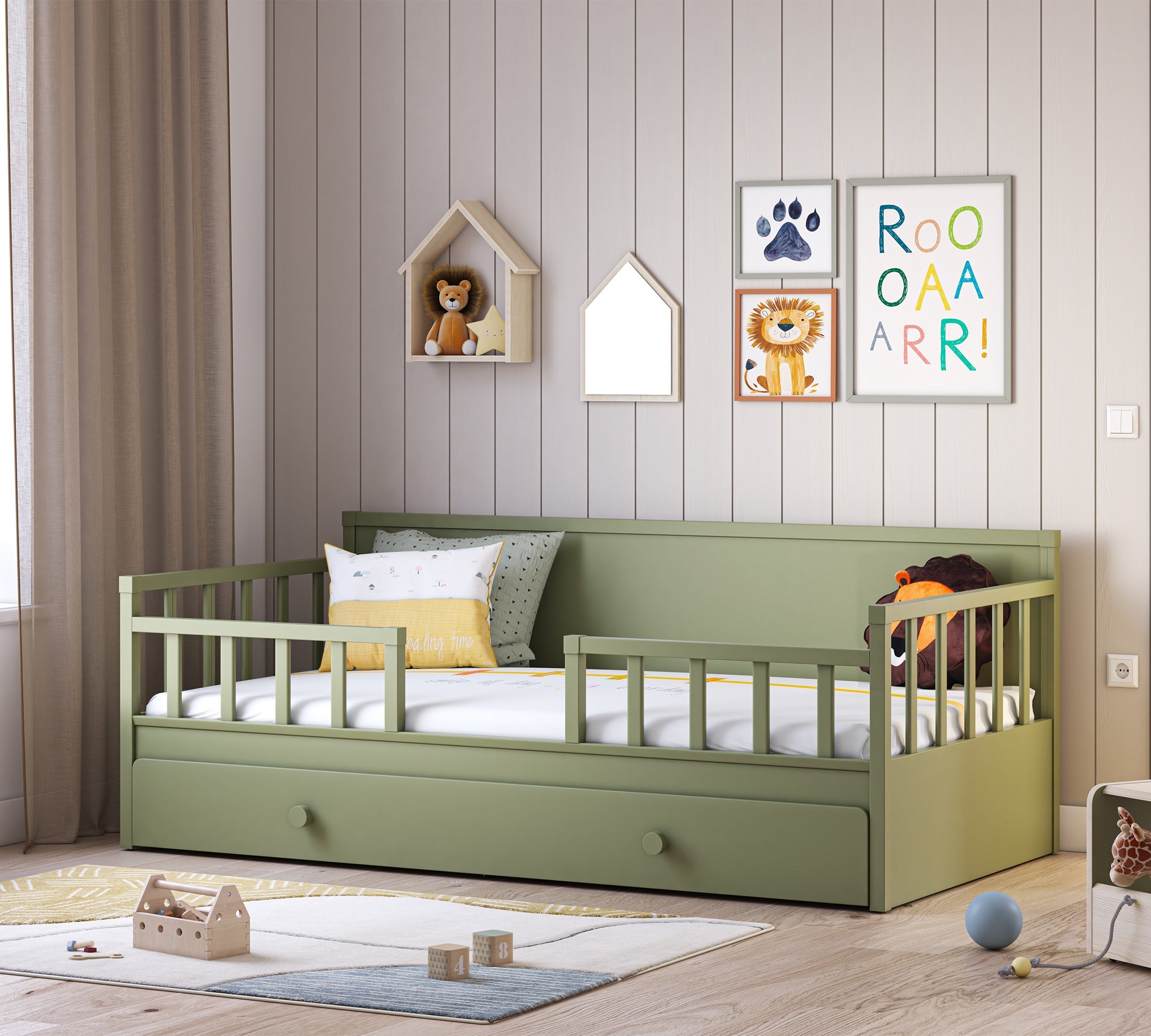 Letto Daybed Senza Tetto Verde (Con Letto Inferiore) (100x200 cm)
