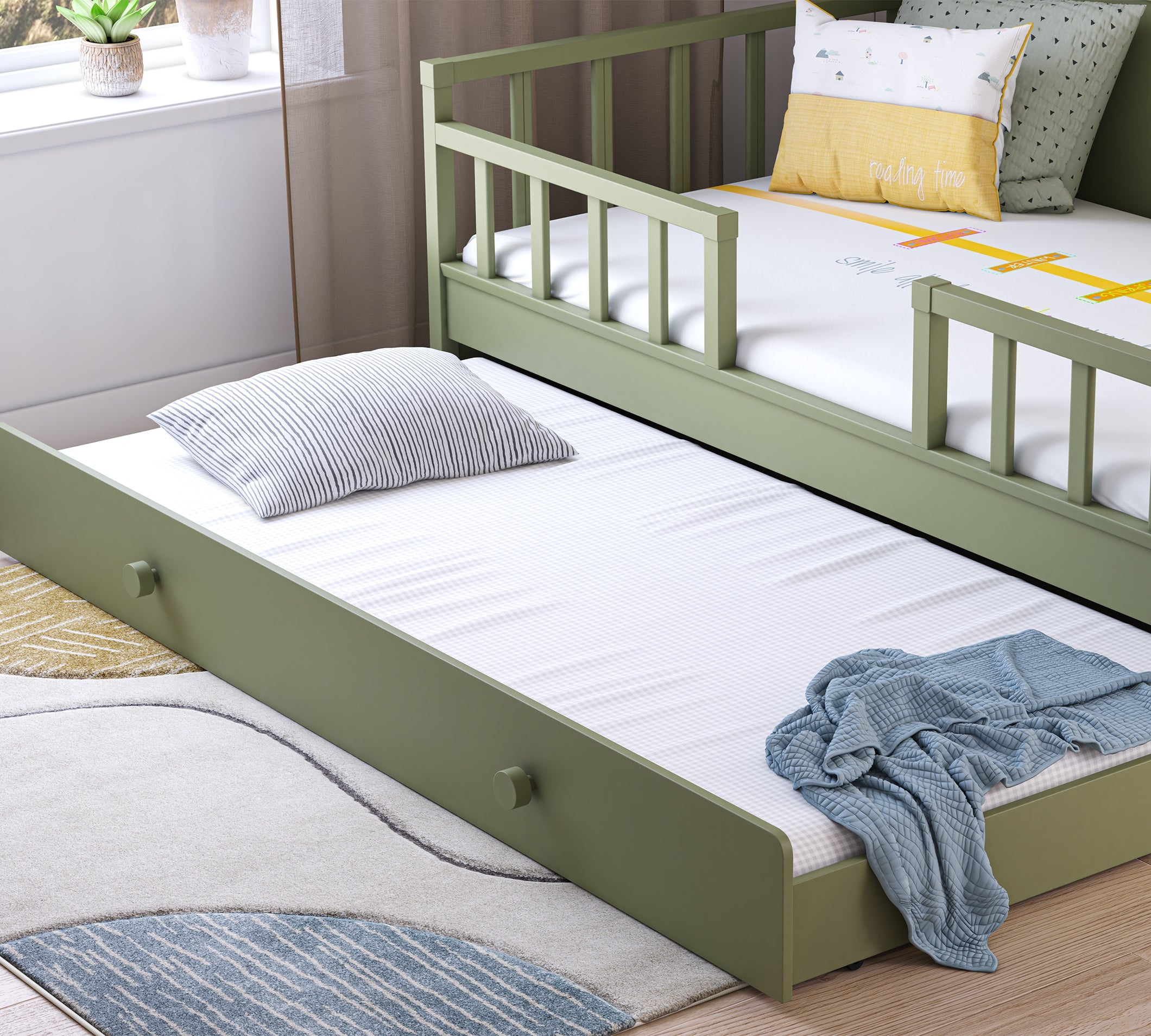 Letto Daybed Senza Tetto Verde (Con Letto Inferiore) (100x200 cm)