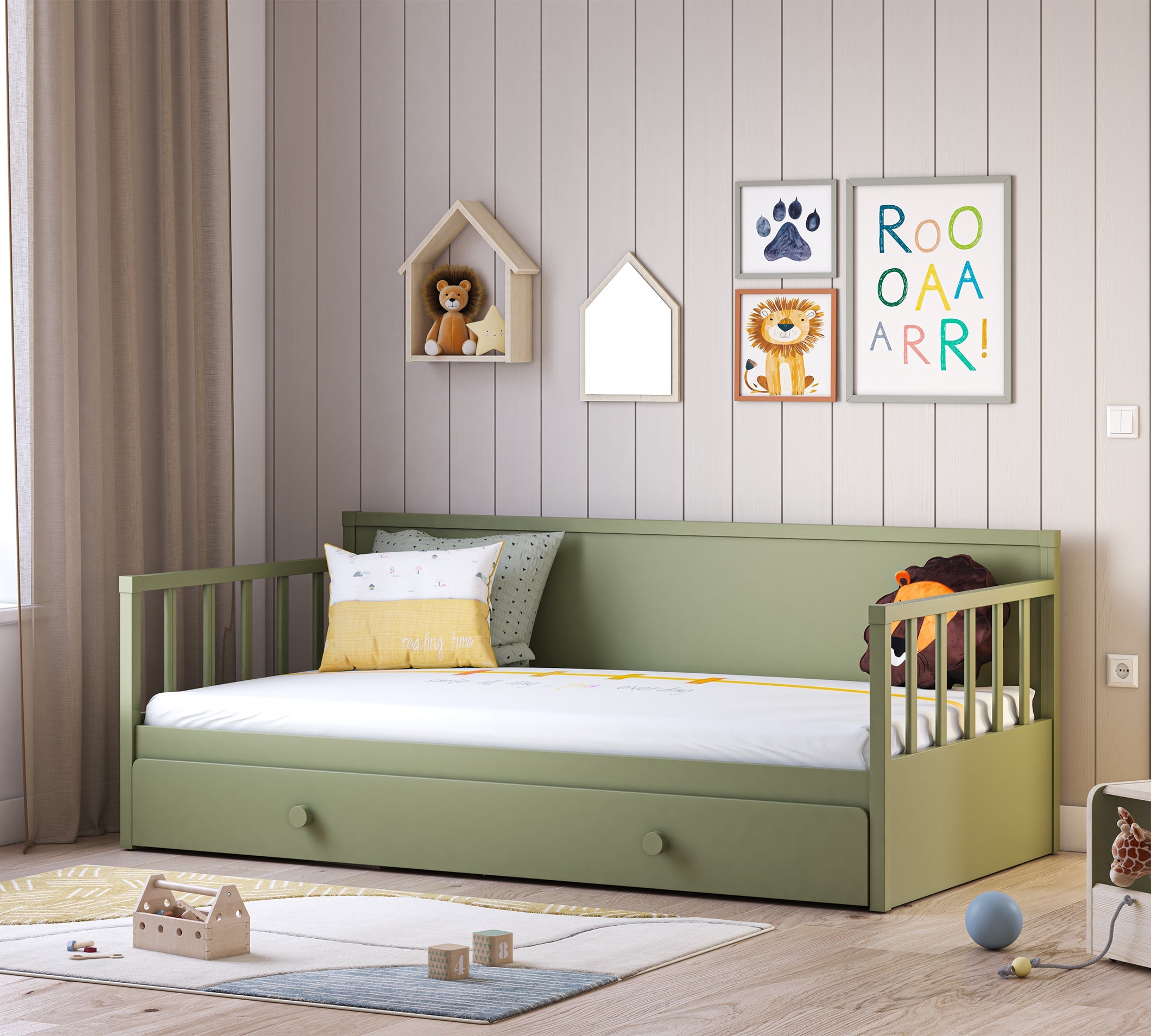 Letto Daybed Senza Tetto Verde (Con Letto Inferiore) (100x200 cm)