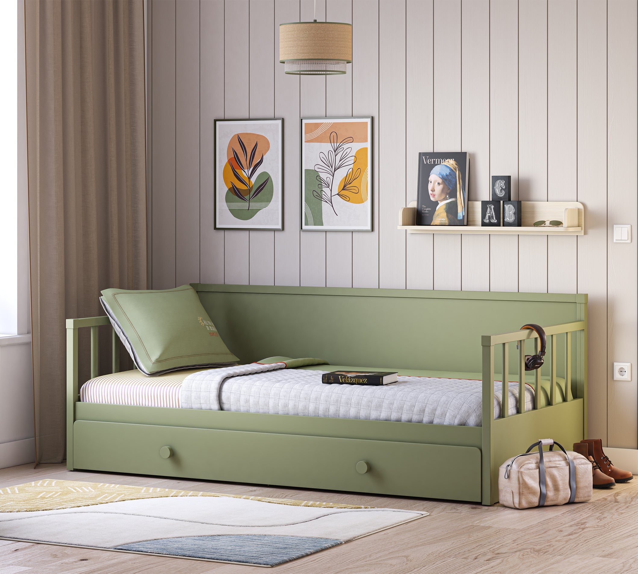Letto Daybed Senza Tetto Verde (Con Letto Inferiore) (100x200 cm)
