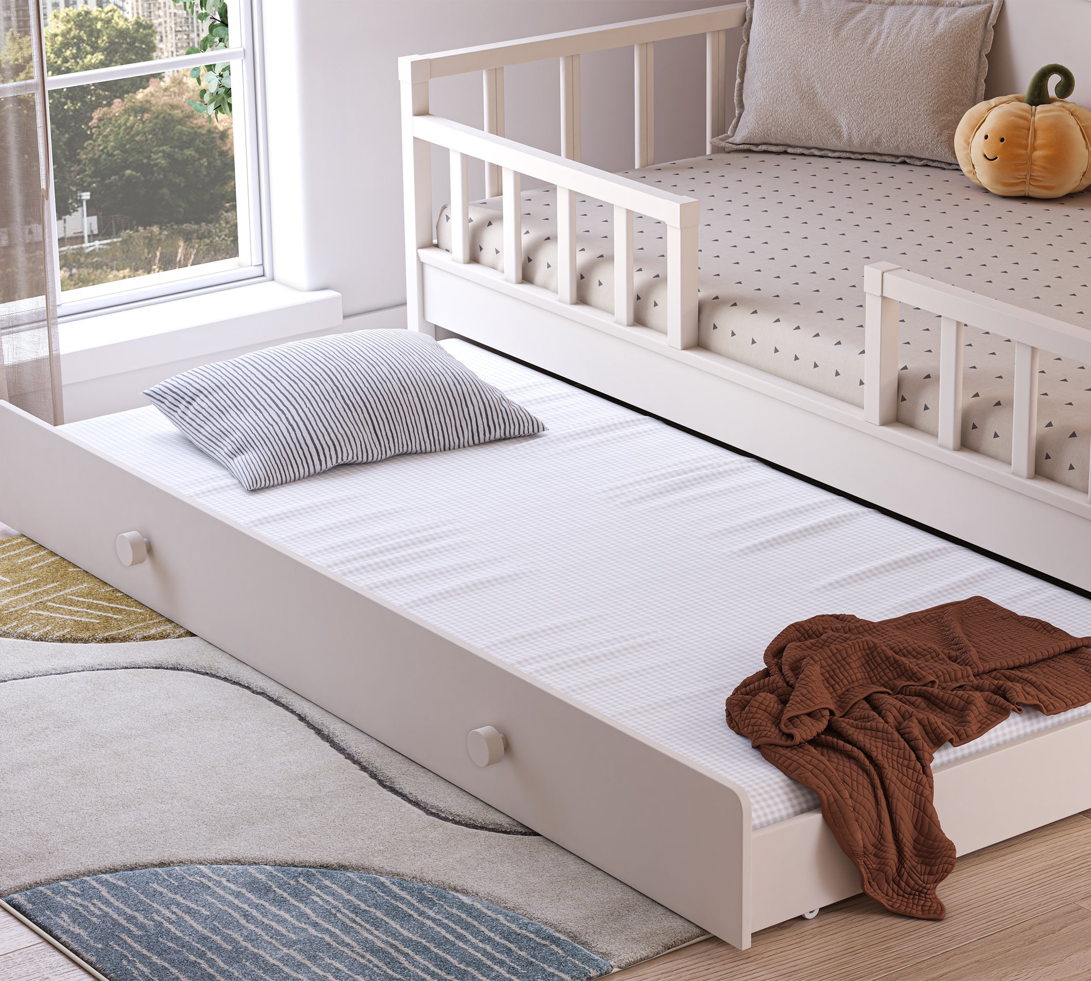 Letto Daybed Senza Tetto Crema (Con Letto Inferiore) (100x200 cm)
