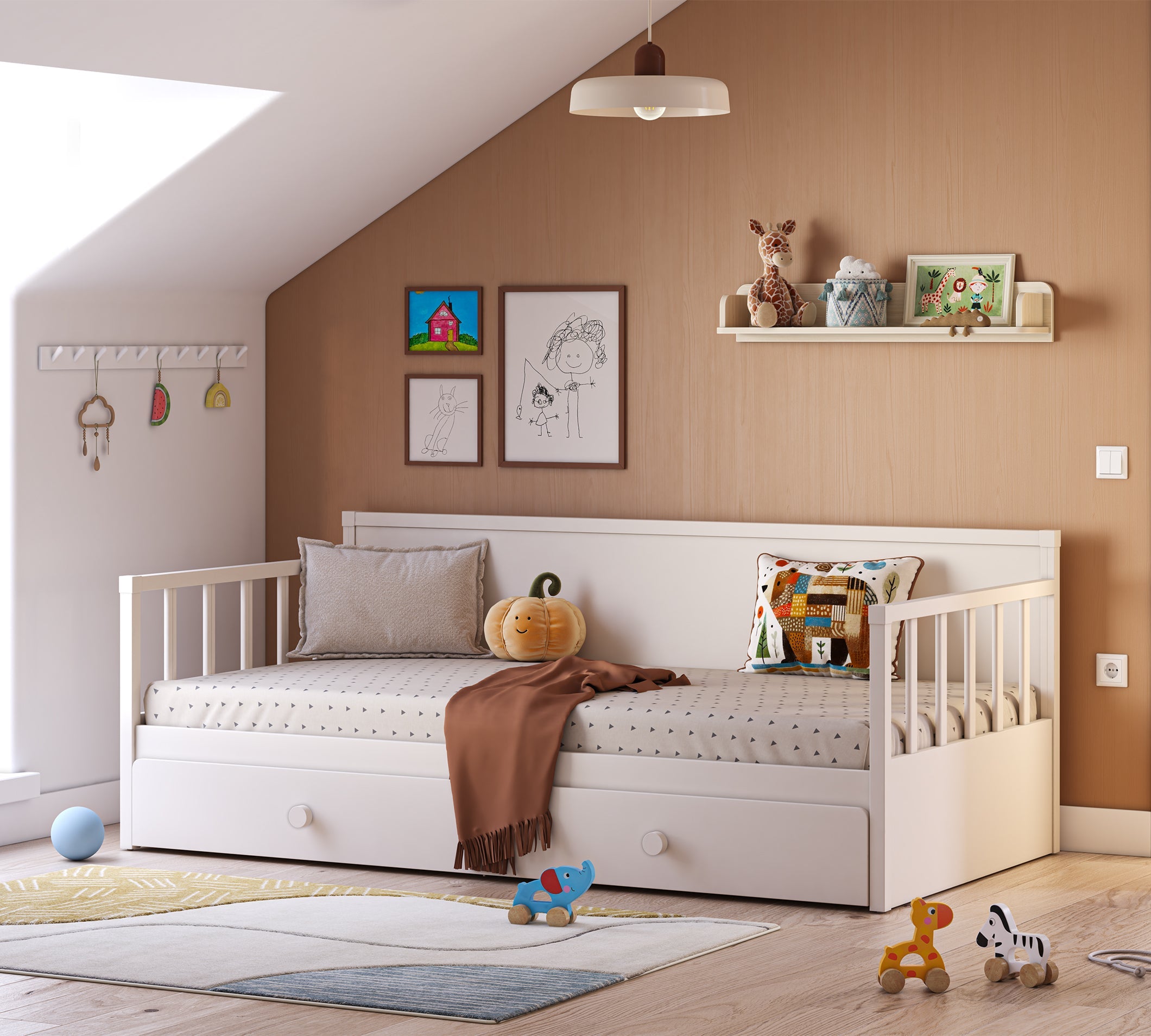 Letto Daybed Senza Tetto Crema (Con Letto Inferiore) (100x200 cm)