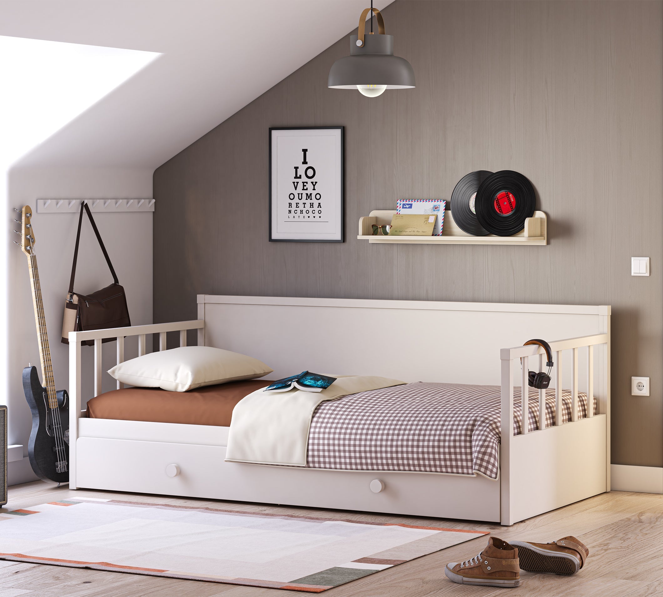 Letto Daybed Senza Tetto Crema (Con Letto Inferiore) (100x200 cm)
