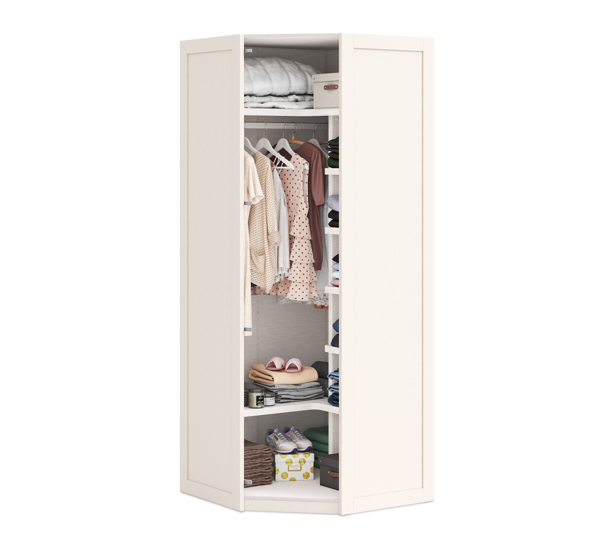 Armadio Angolare con Porta in Vetro (Crema)