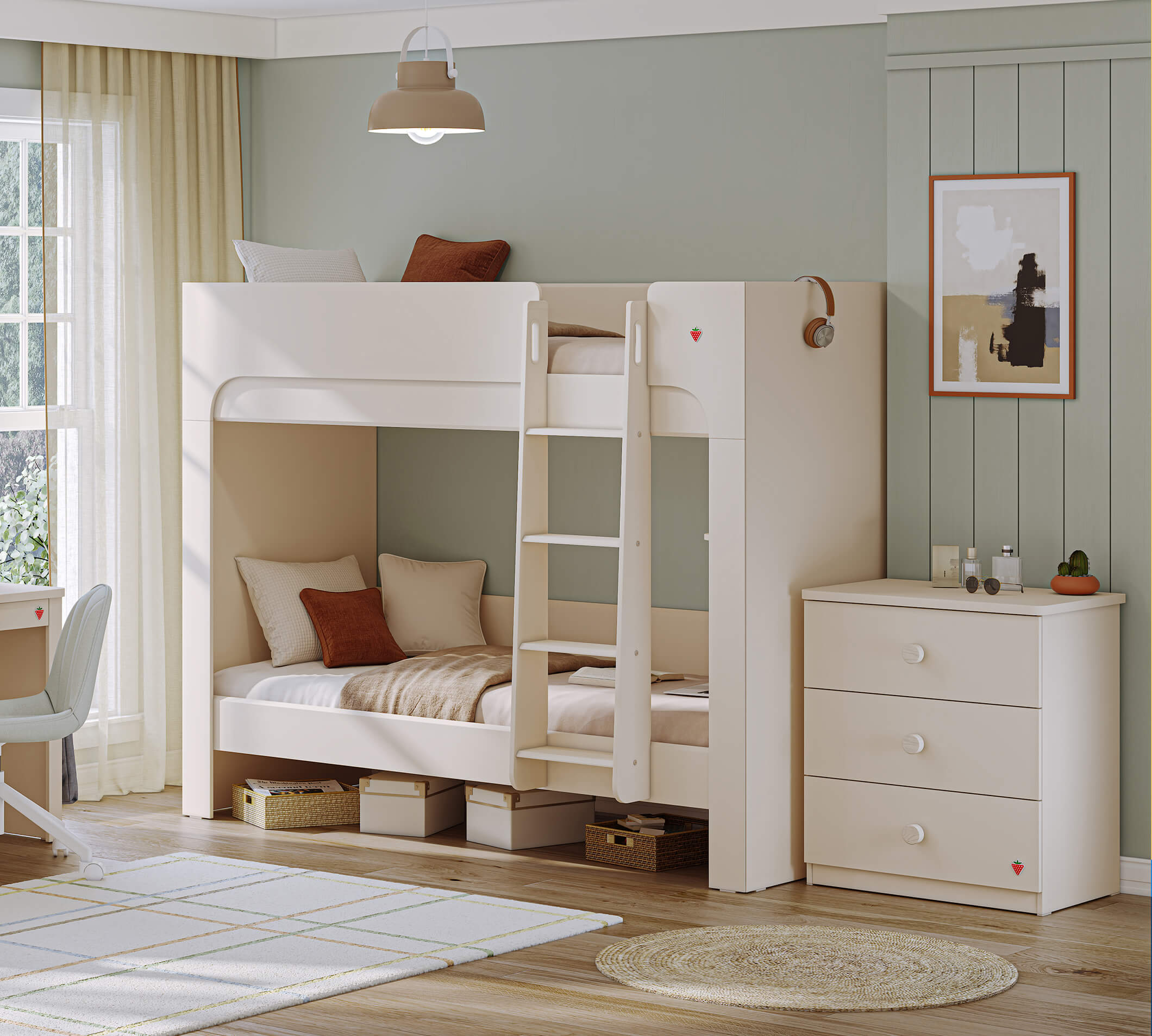 Letto a Castello Varia Crema con Cassetto Estraibile (90x200 cm)