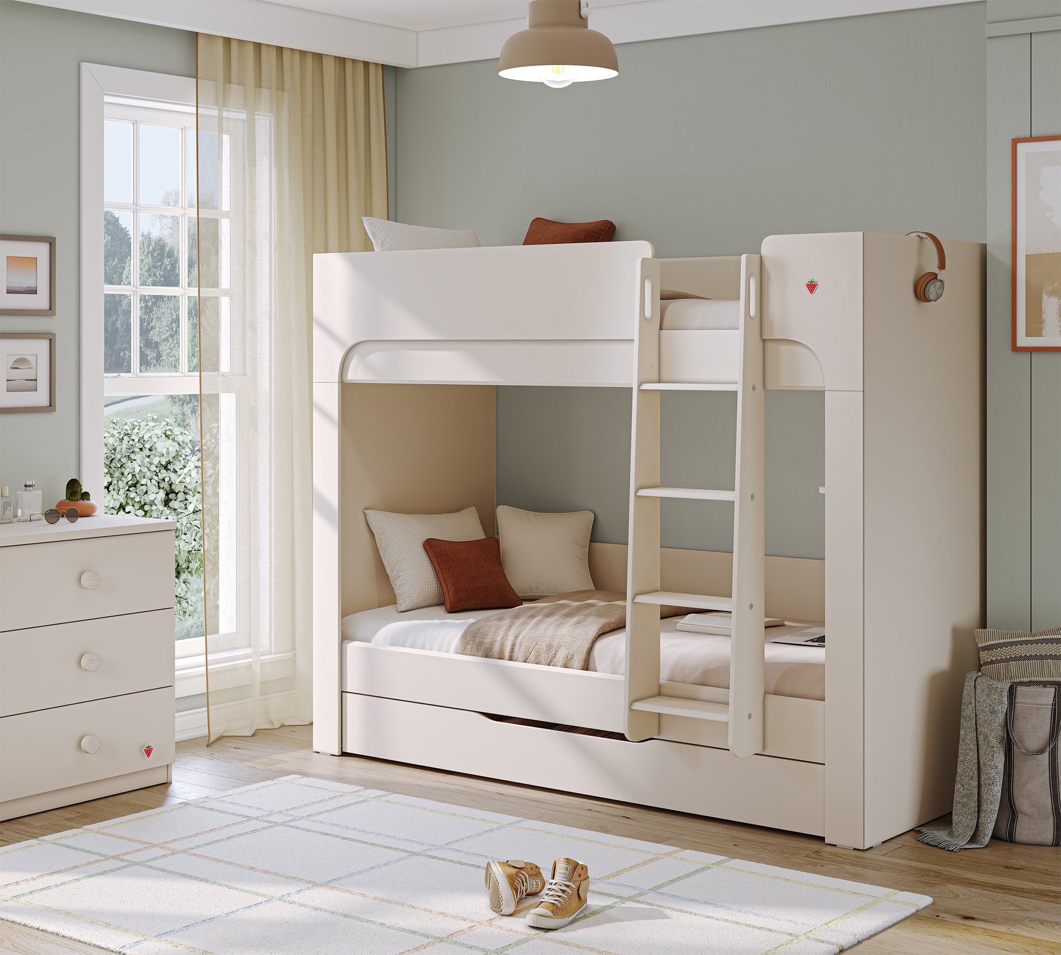 Letto a Castello Varia Crema con Cassetto Estraibile (90x200 cm)