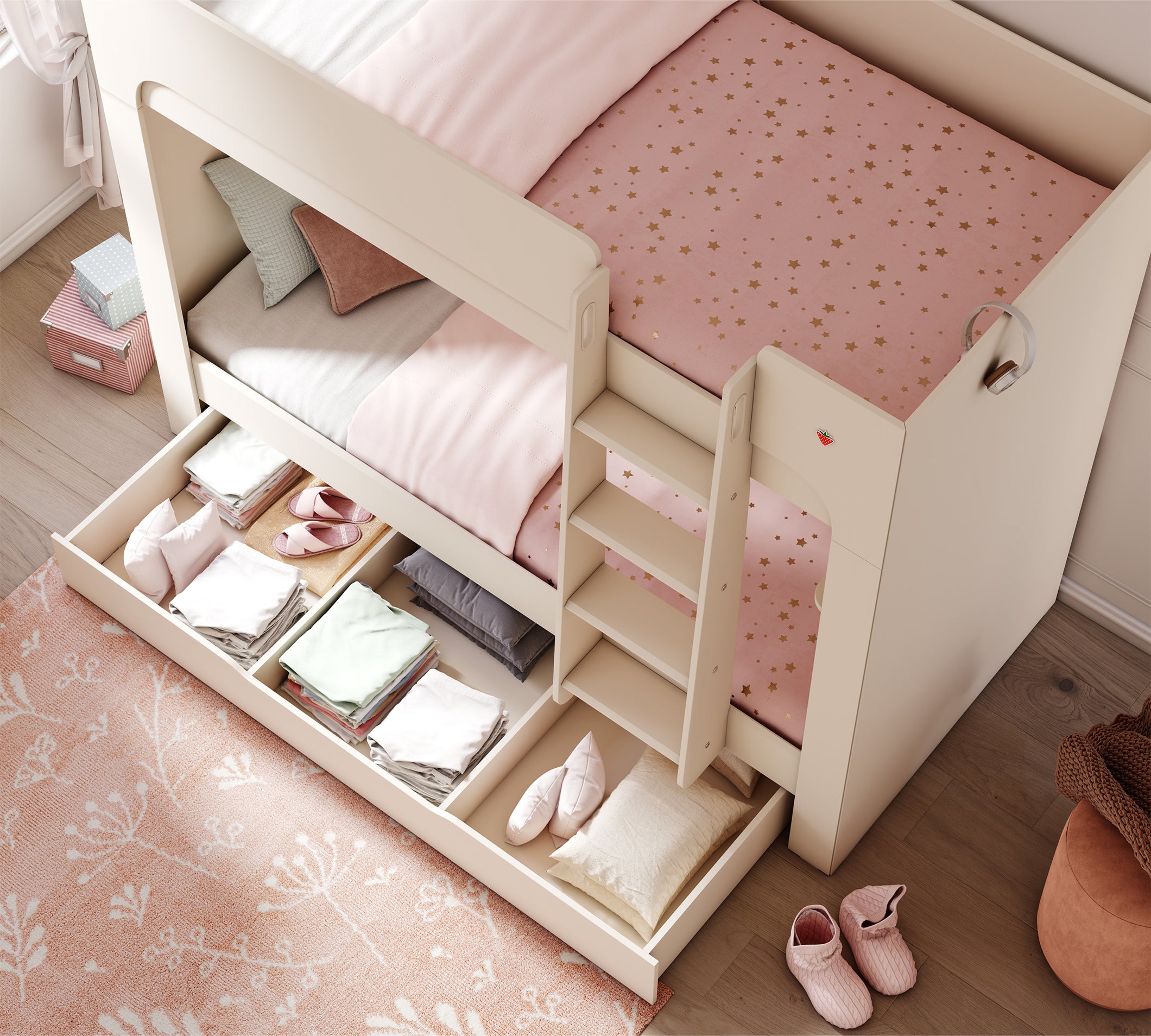 Letto a Castello Varia Crema con Cassetto Estraibile (90x200 cm)