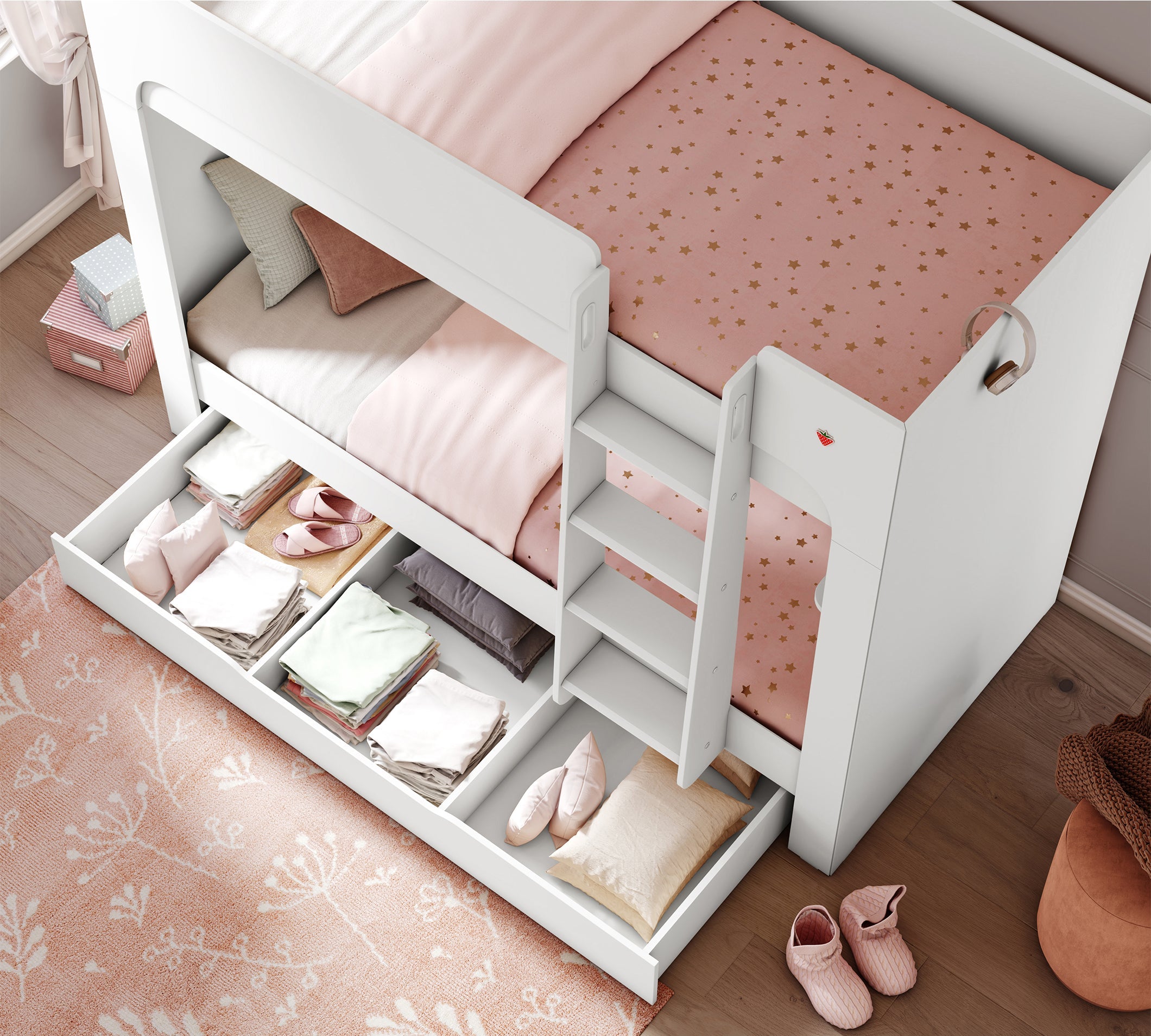 Letto a Castello Nest Bianco con Cassetto Estraibile (90x200 cm)