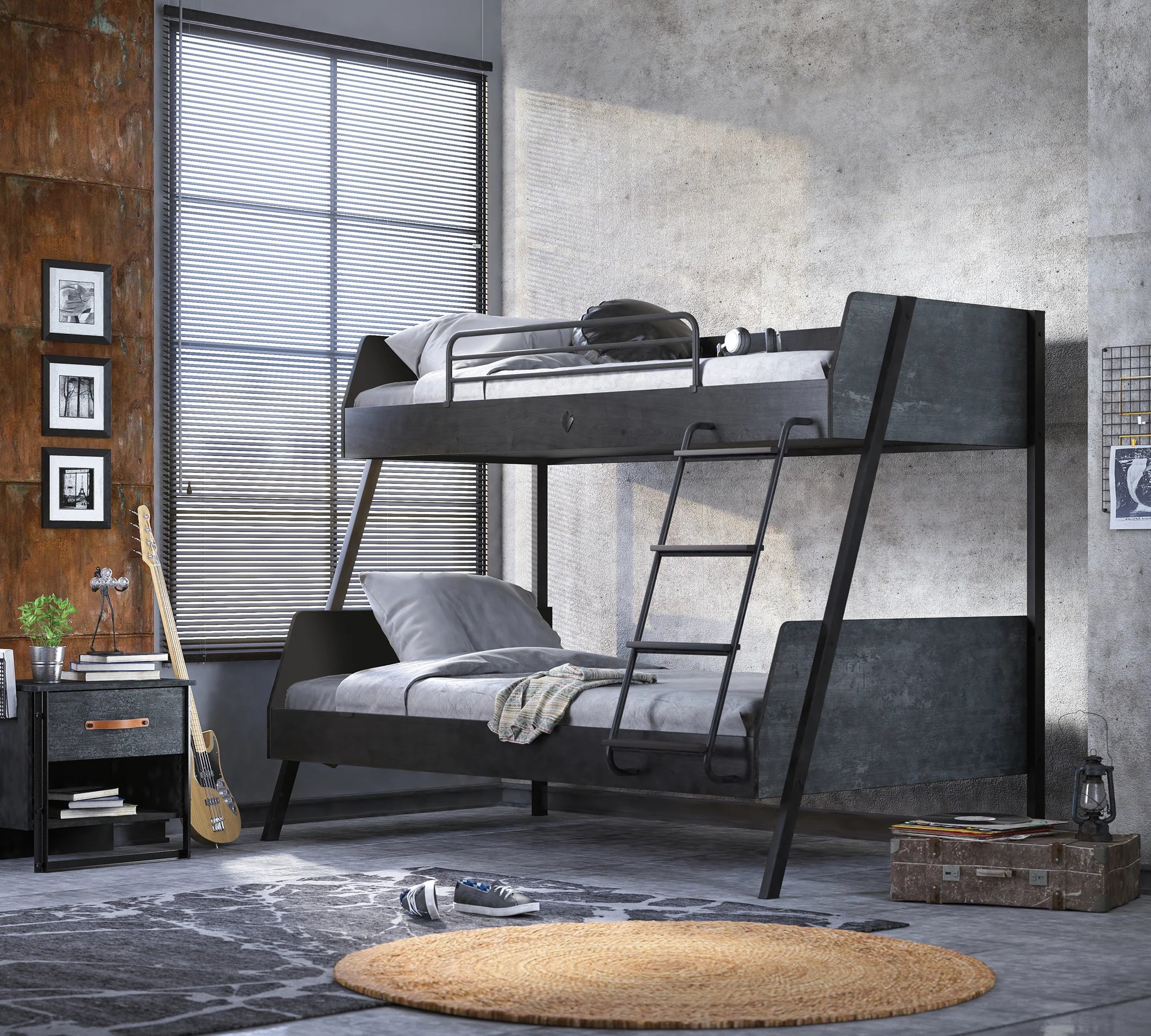 Letto a Castello Largo in Metallo Scuro (90x200-120x200 cm)