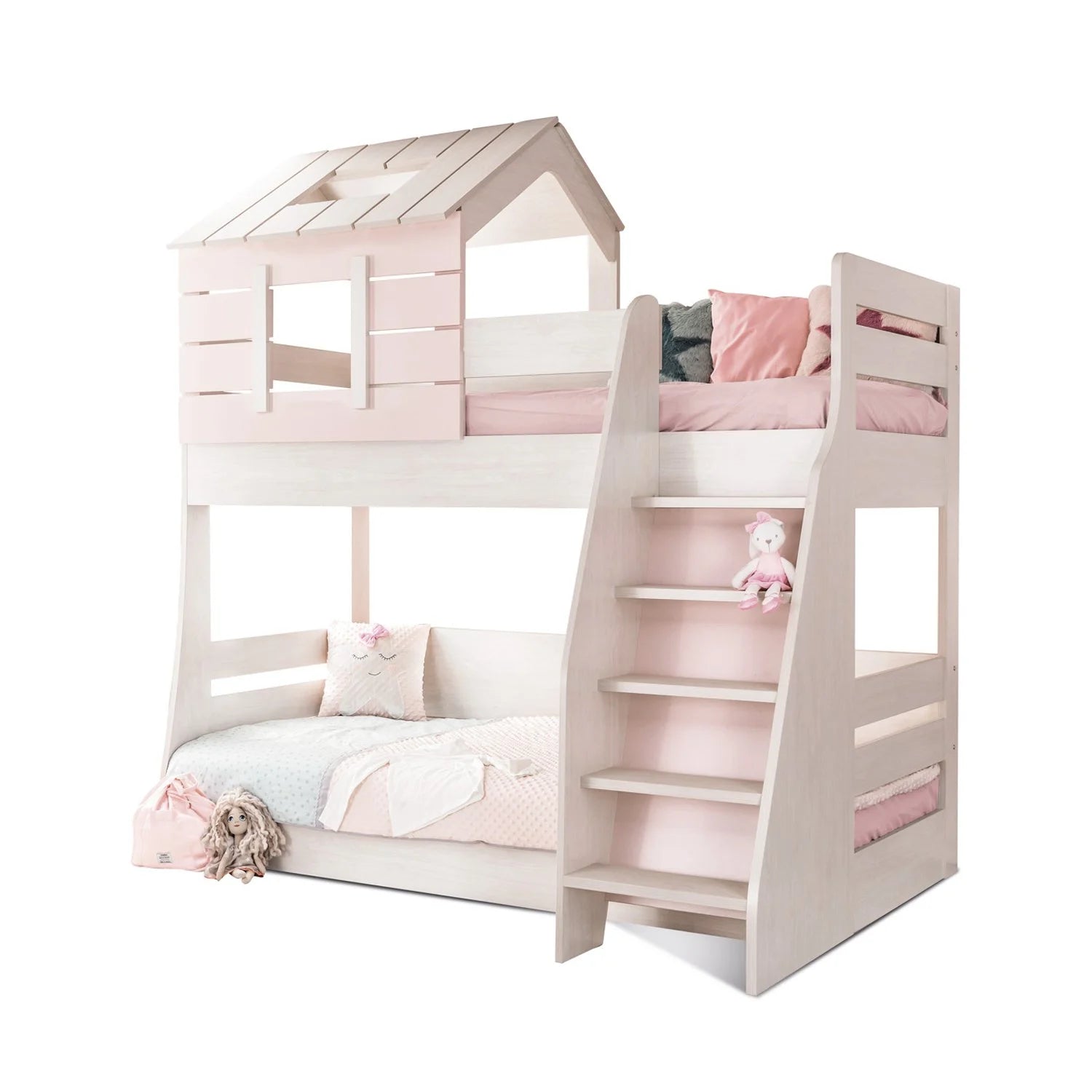Cameretta Completa Pink House Castello + Materasso OMAGGIO: Letto a Castello, Armadio e Cassettiera