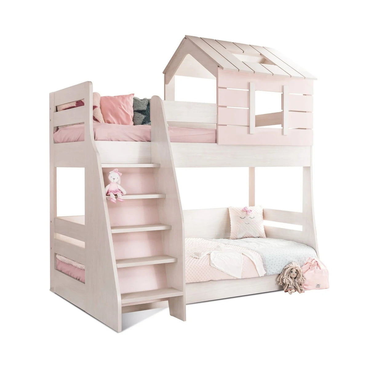 Cameretta Completa Pink House Castello + Materasso OMAGGIO: Letto a Castello, Armadio e Cassettiera