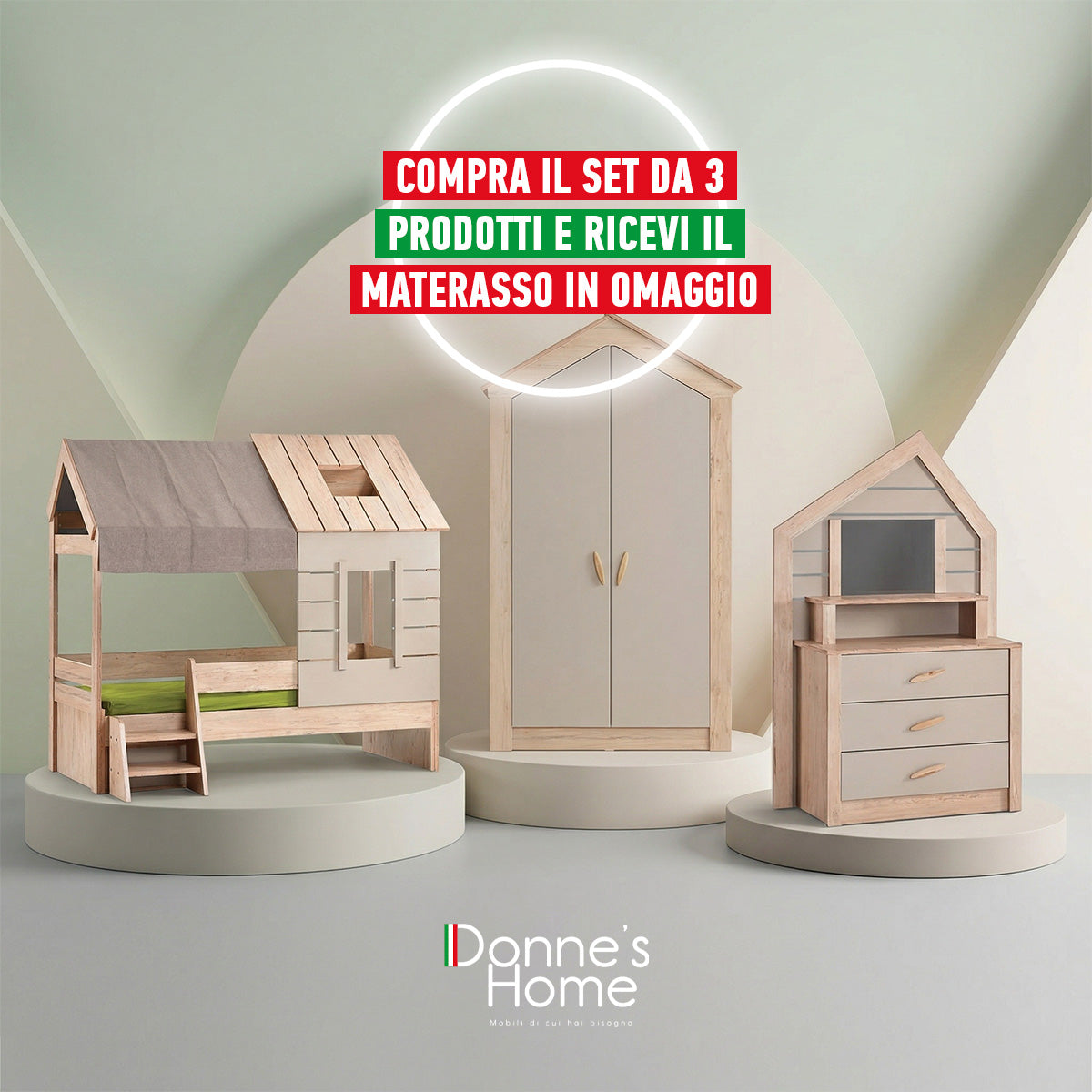 Cameretta Completa My House Casetta + Materasso OMAGGIO: Letto con Tetto, Armadio e Cassettiera