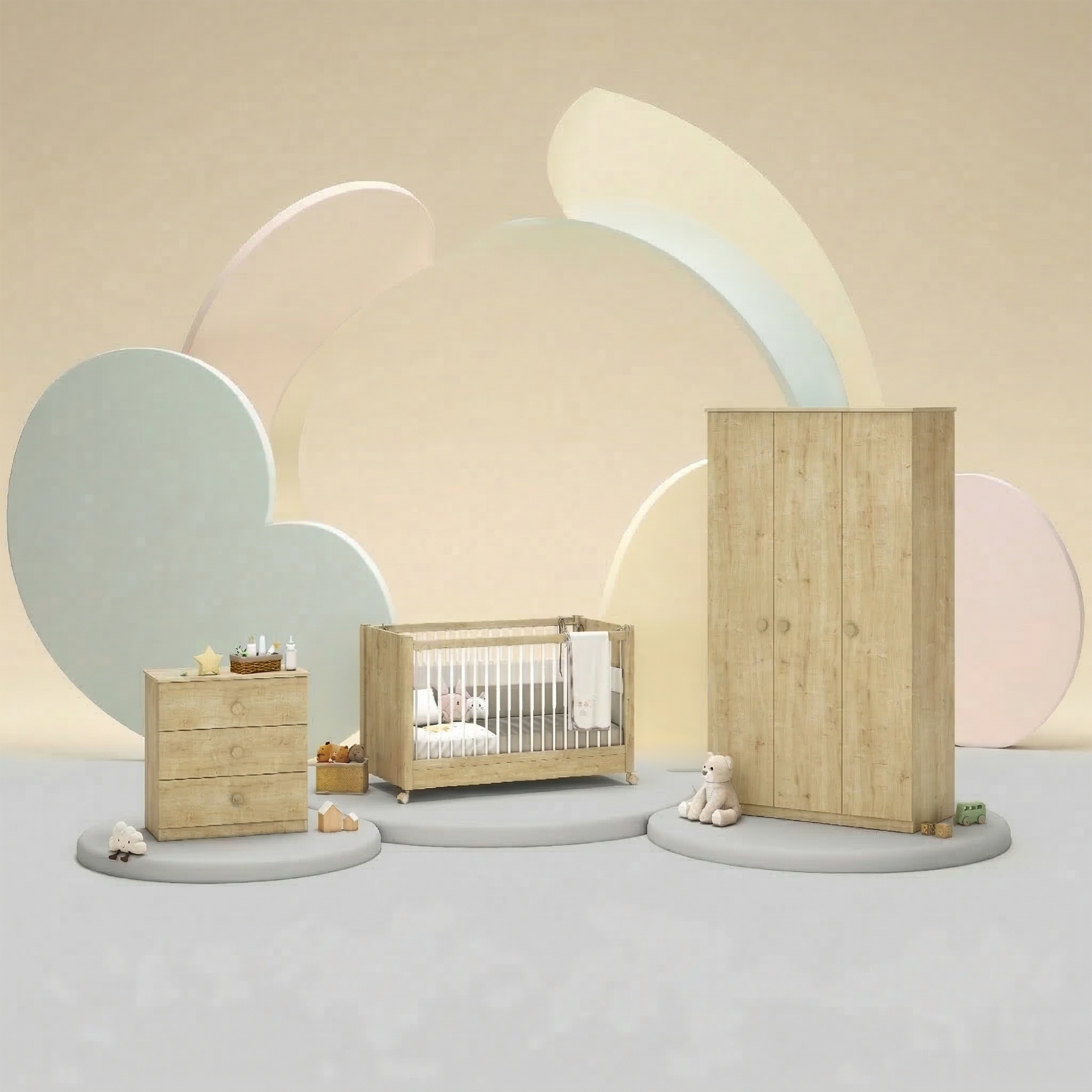 Cameretta Completa Mocha Baby + Materasso OMAGGIO: Lettino, Armadio e Cassettiera