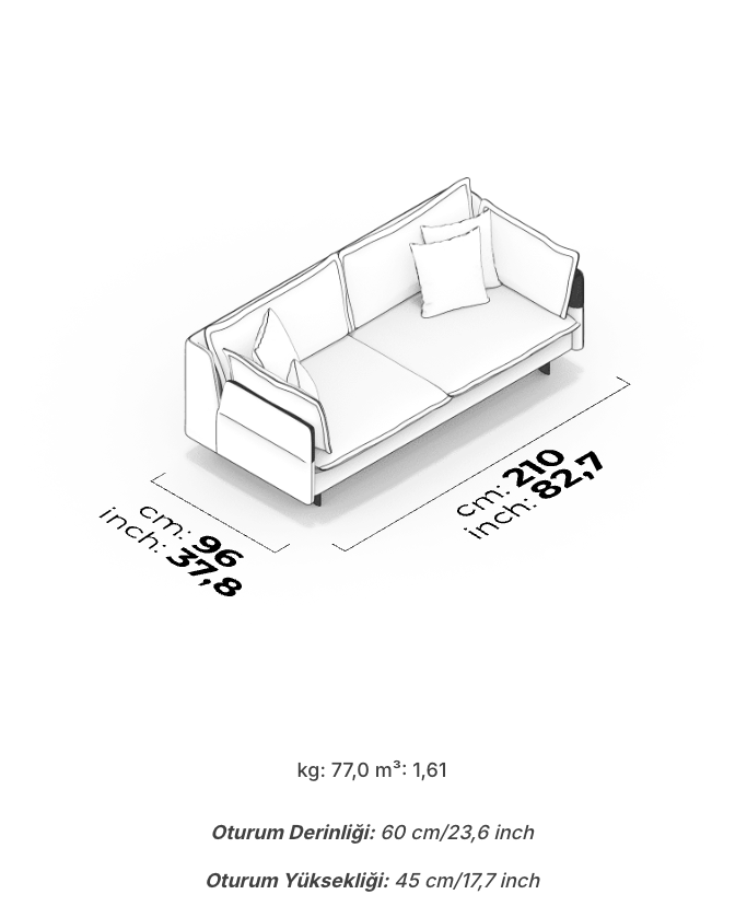 Divano Capri 3 Posti dimensioni 210 x 96 cm