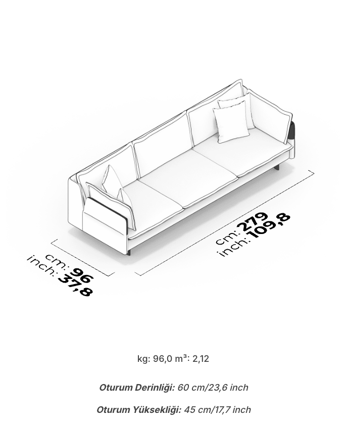 Divano Capri 4 Posti dimensioni 279 x 96 cm