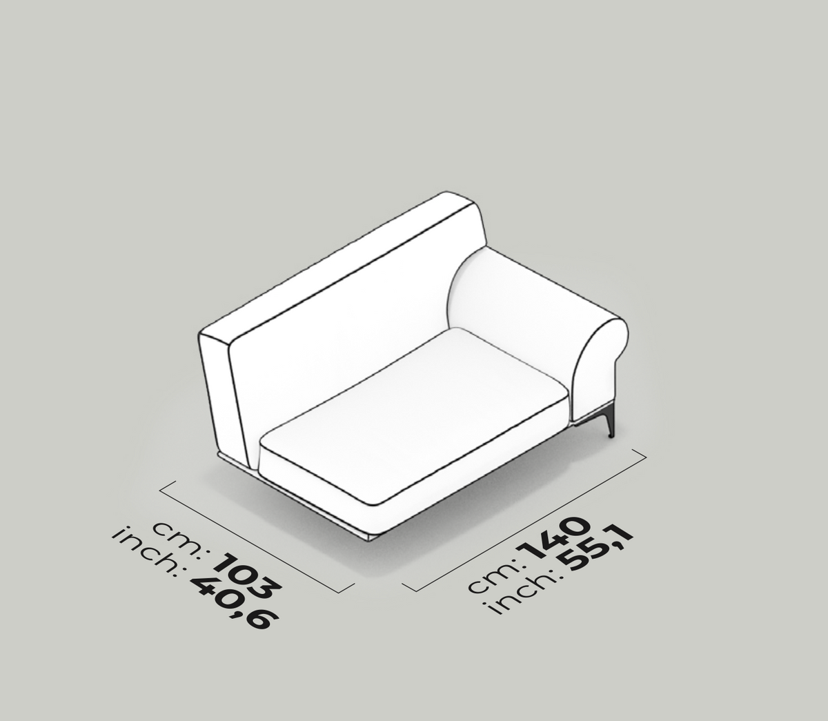 Divano Modulare Valencia – Modulo Bracciolo 140 cm (Destro)