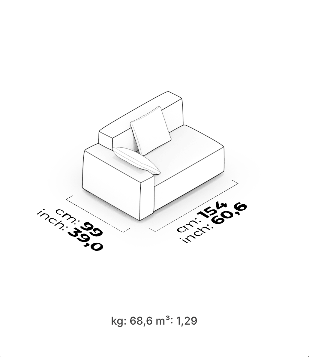 Divano Modulare Cubic – Modulo Bracciolo Basso 152 cm (Sinistro)