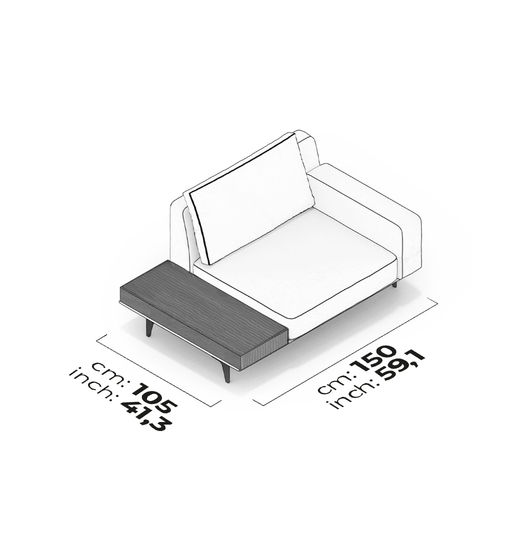 Divano Modulare Loft – Modulo Bracciolo Basso con Tavolino (Sinistro)