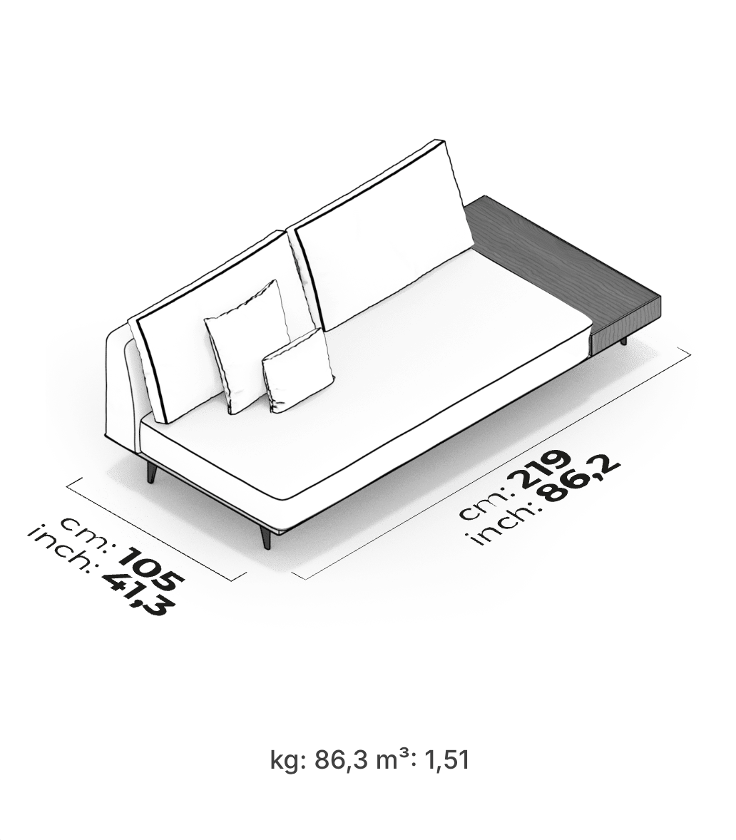 Divano Modulare Loft – Modulo Doppio Centrale con Tavolino (Destro)