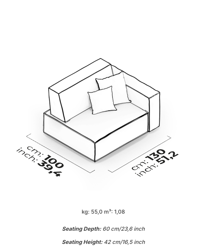 Divano Modulare Cavalli – Modulo con Bracciolo 130 cm (Destro)