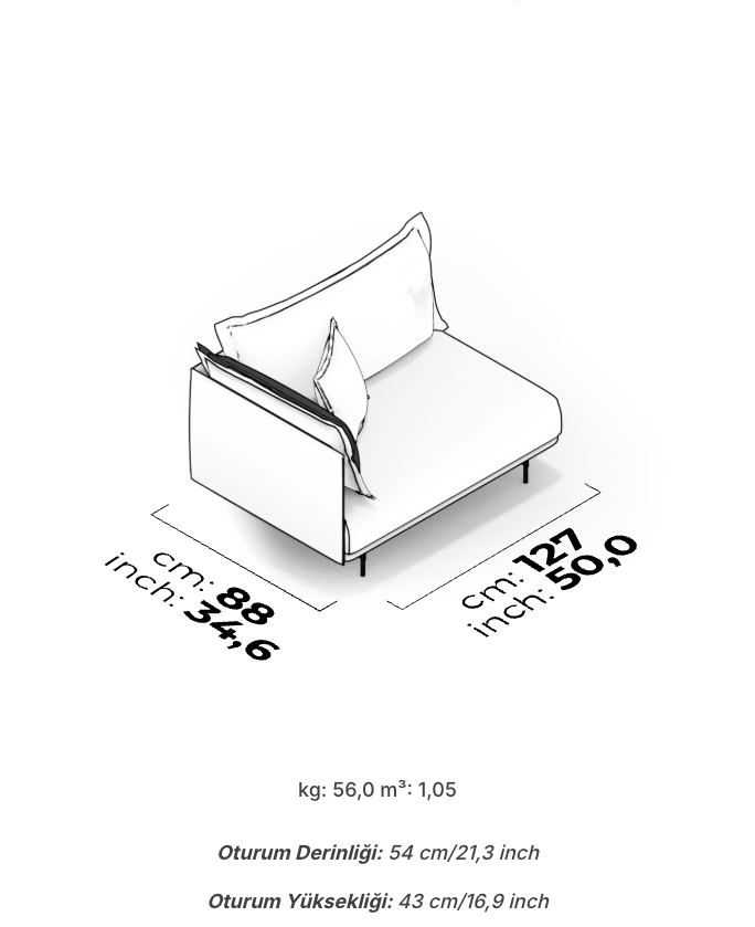 Divano Modulare Morris – Modulo con Bracciolo Sinistro 120 cm