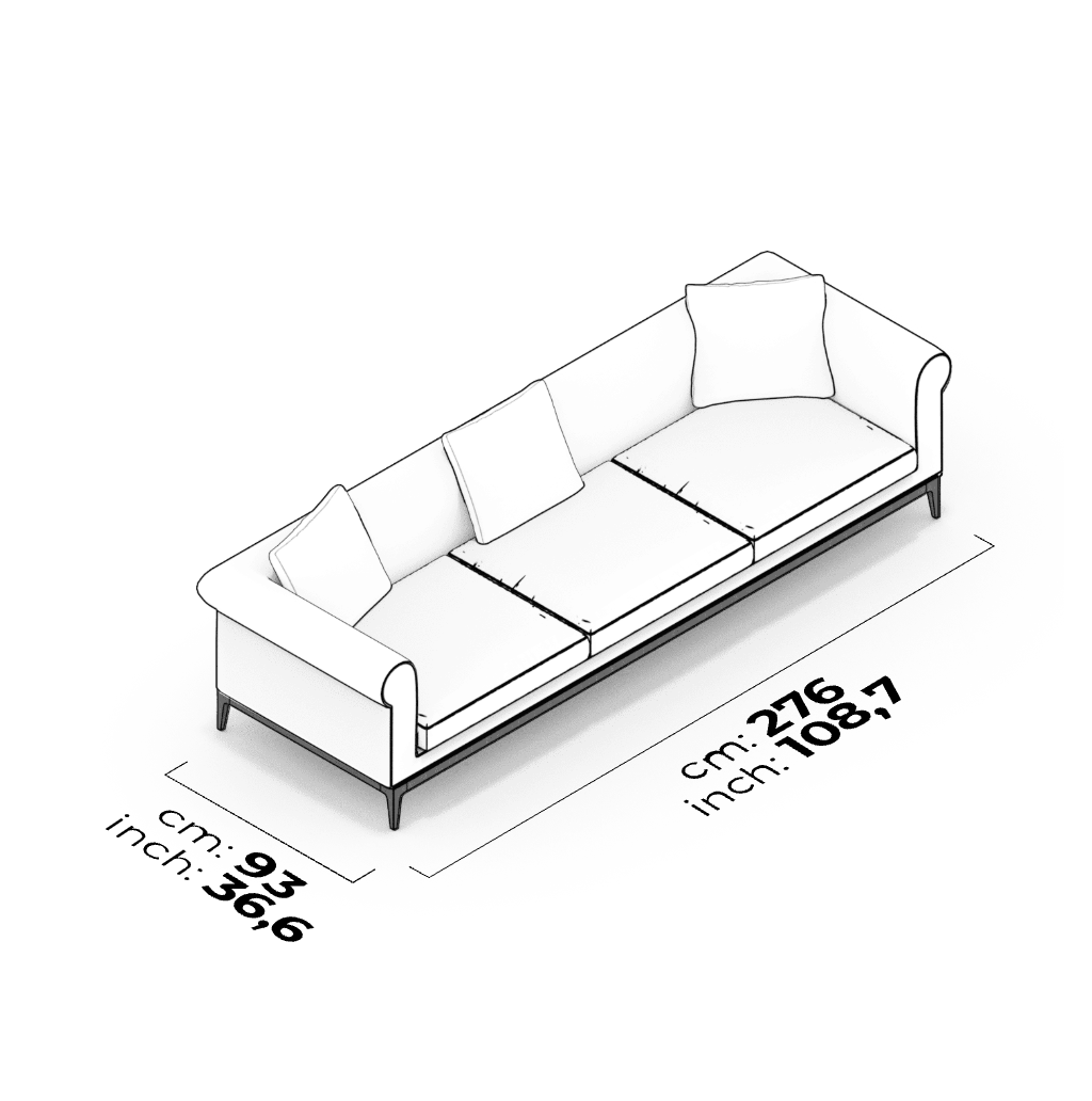 Divano Opera 4 Posti dimensioni 276 x 93 cm