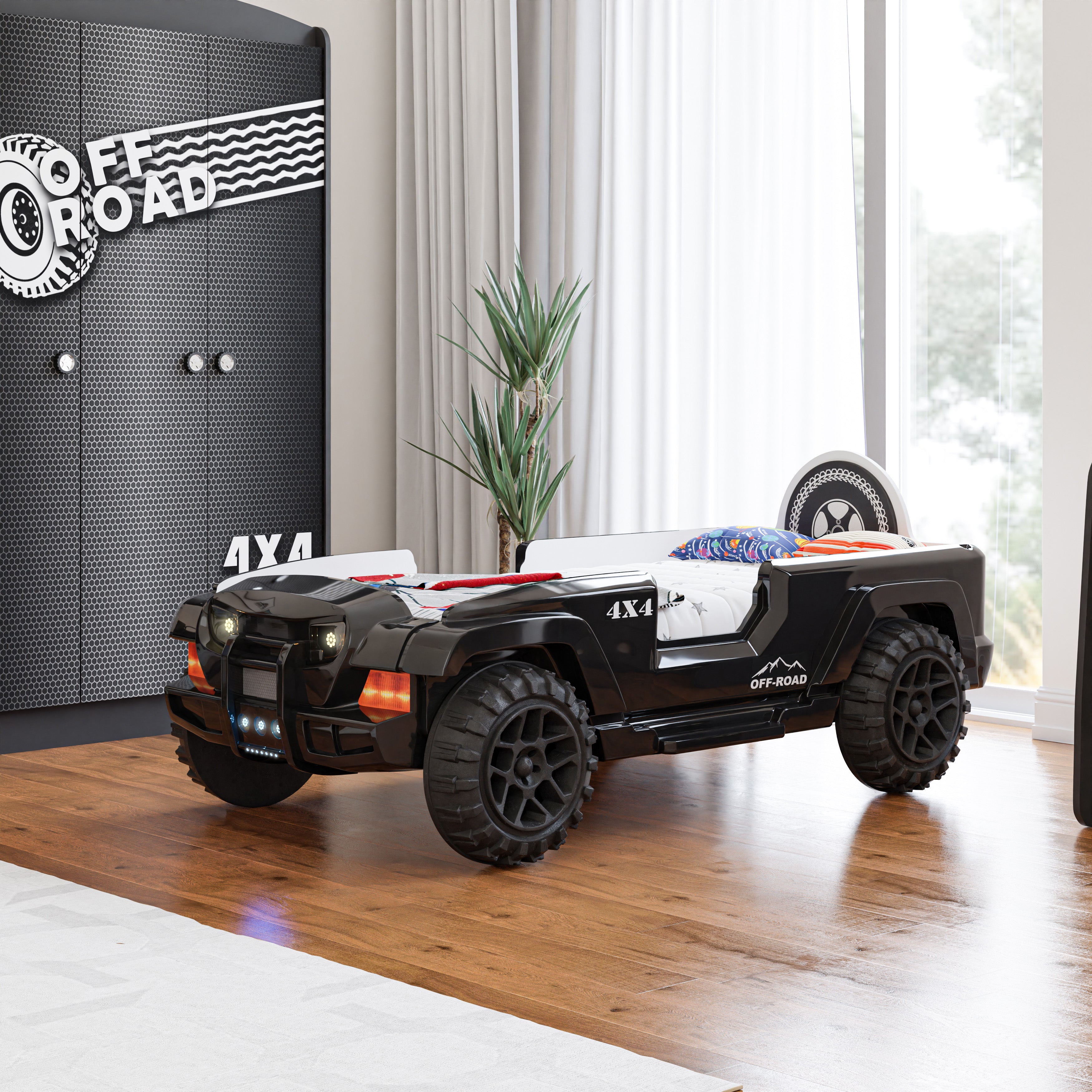 Letto Auto Off Road con LED - Nero