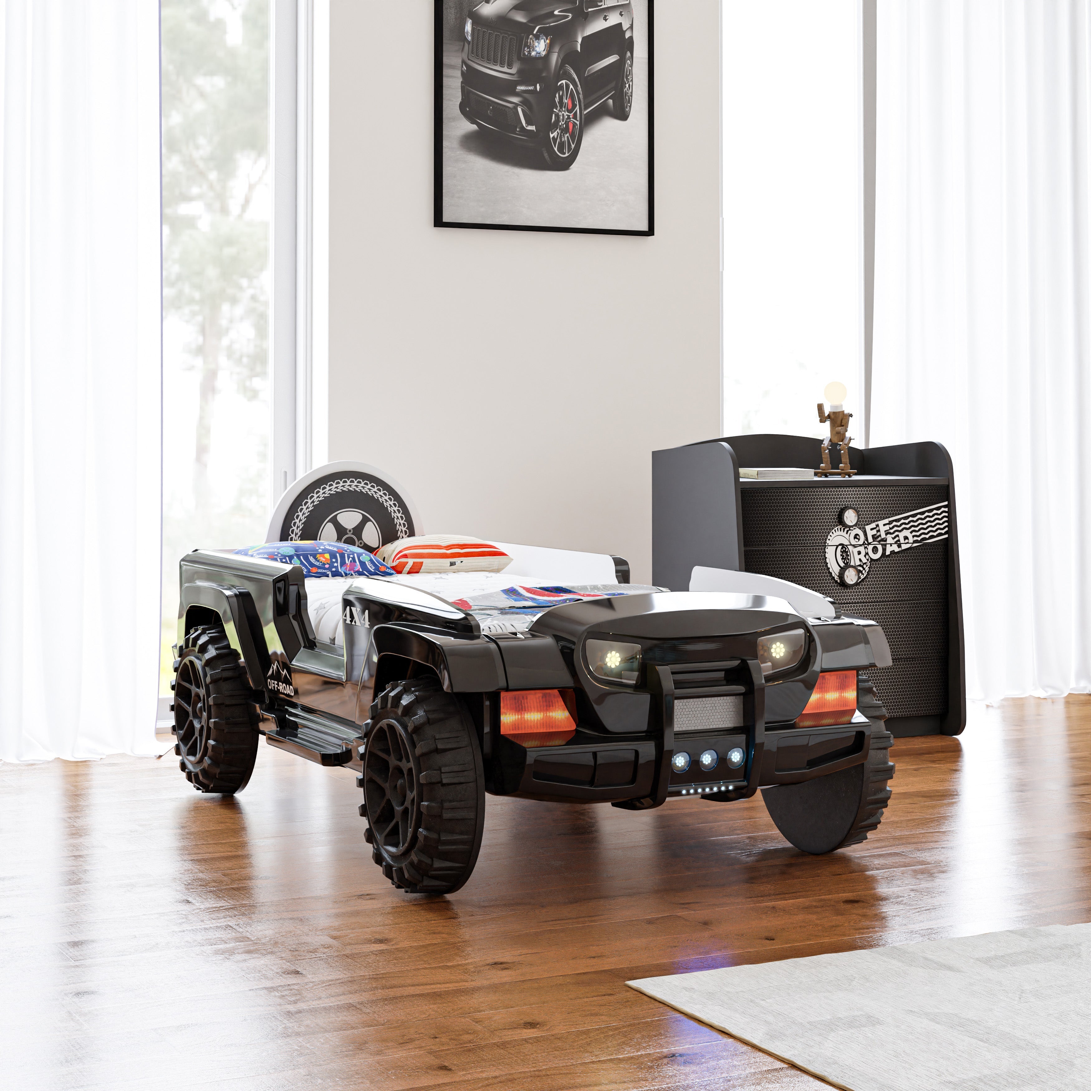 Letto Auto Off Road con LED - Nero