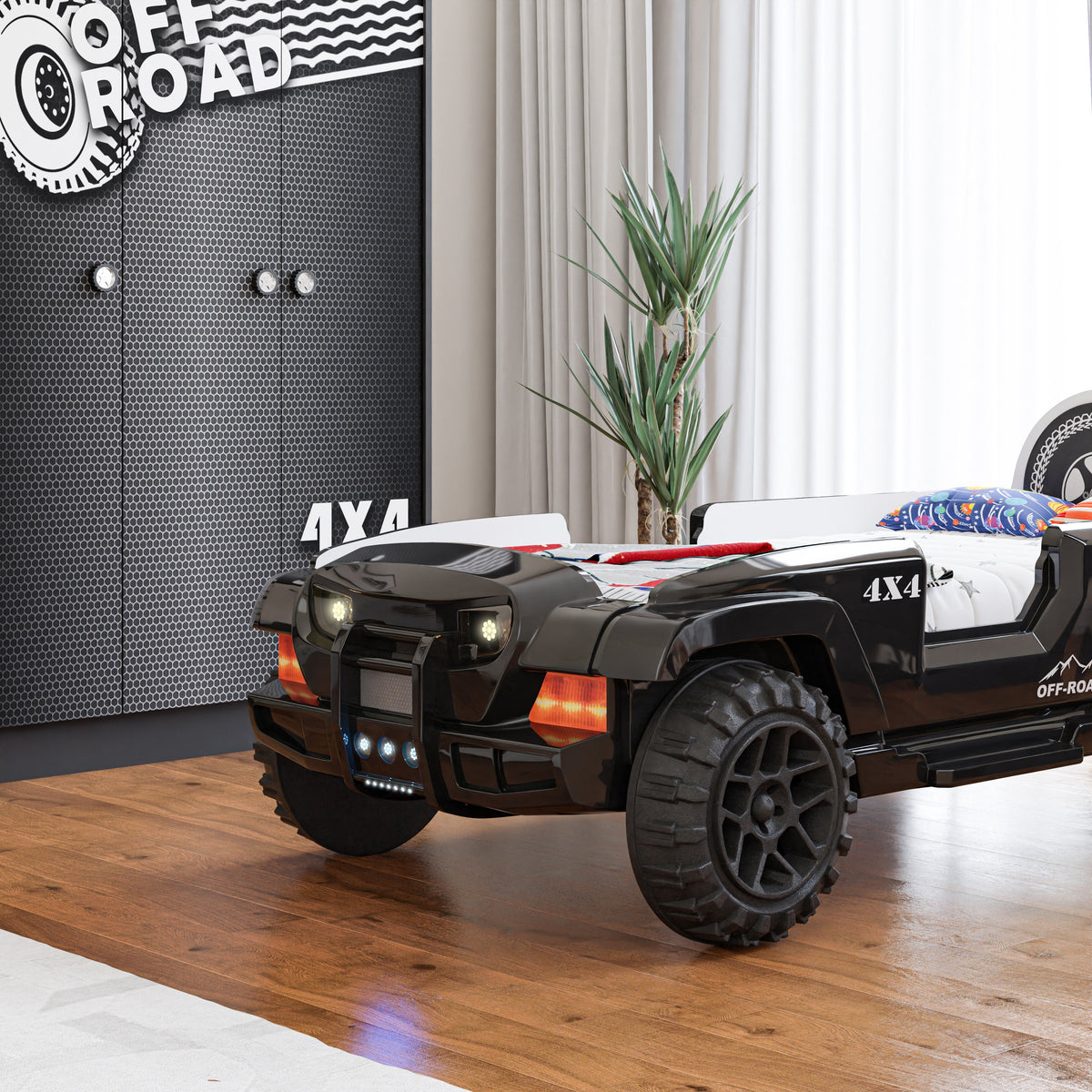 Letto Auto Off Road con LED - Nero