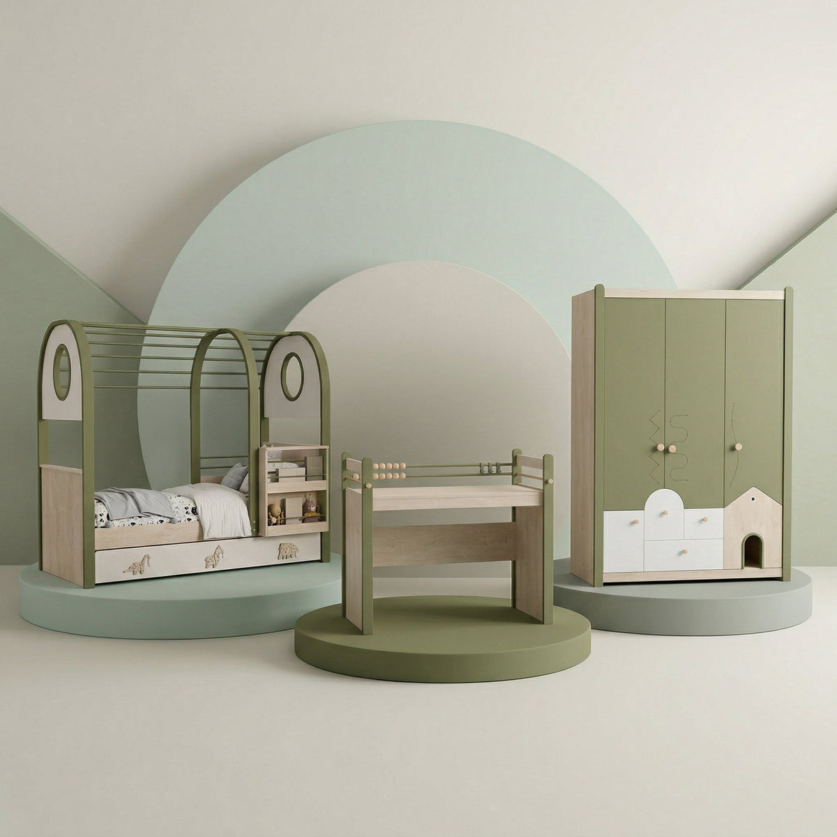 Cameretta Completa Joy Montessori + Materasso OMAGGIO: Letto Casetta, Armadio e Scrivania
