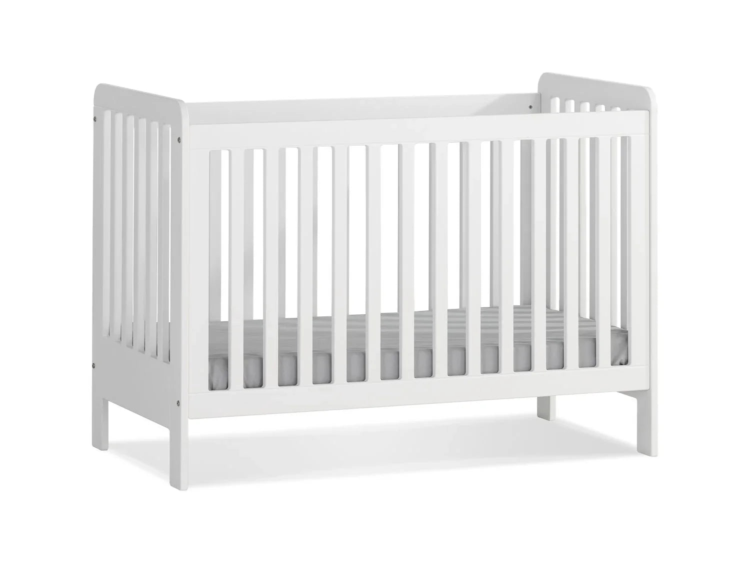 Lettino con Altezza Regolabile 60x120 cm bianco, vista diagonale con materasso in posizione bassa