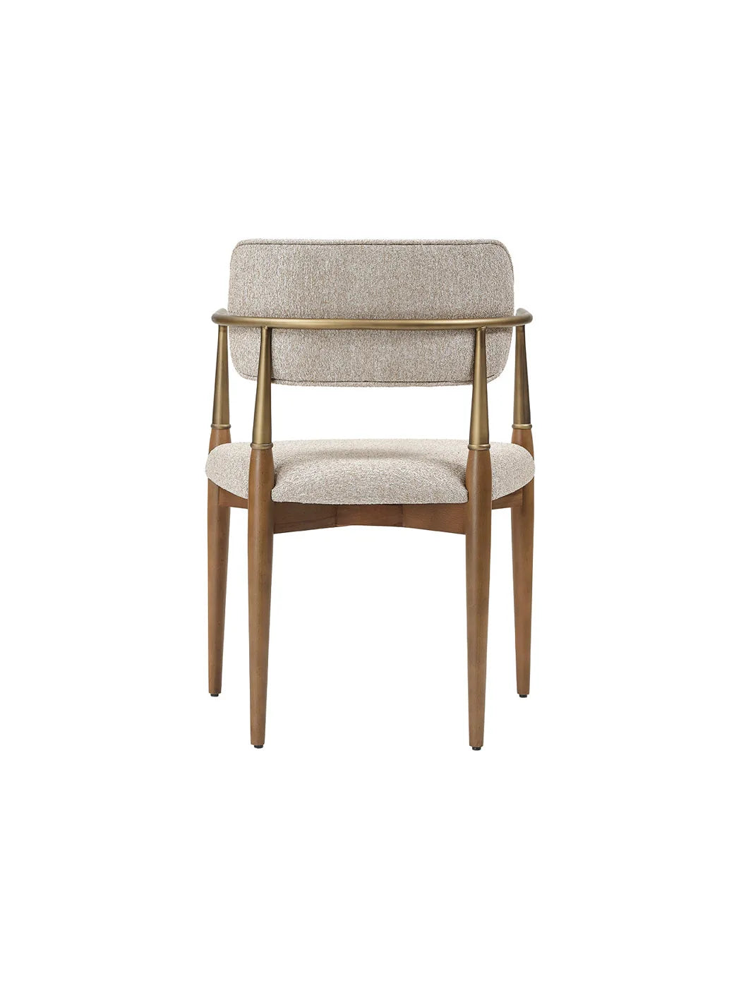 Sedia Berlin Wood vista posteriore: bracciolo continuo in metallo finitura ottone