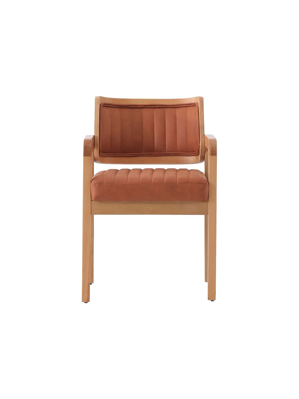 Sedia Dallas vista frontale: schienale e seduta cognac con cuciture cannettate