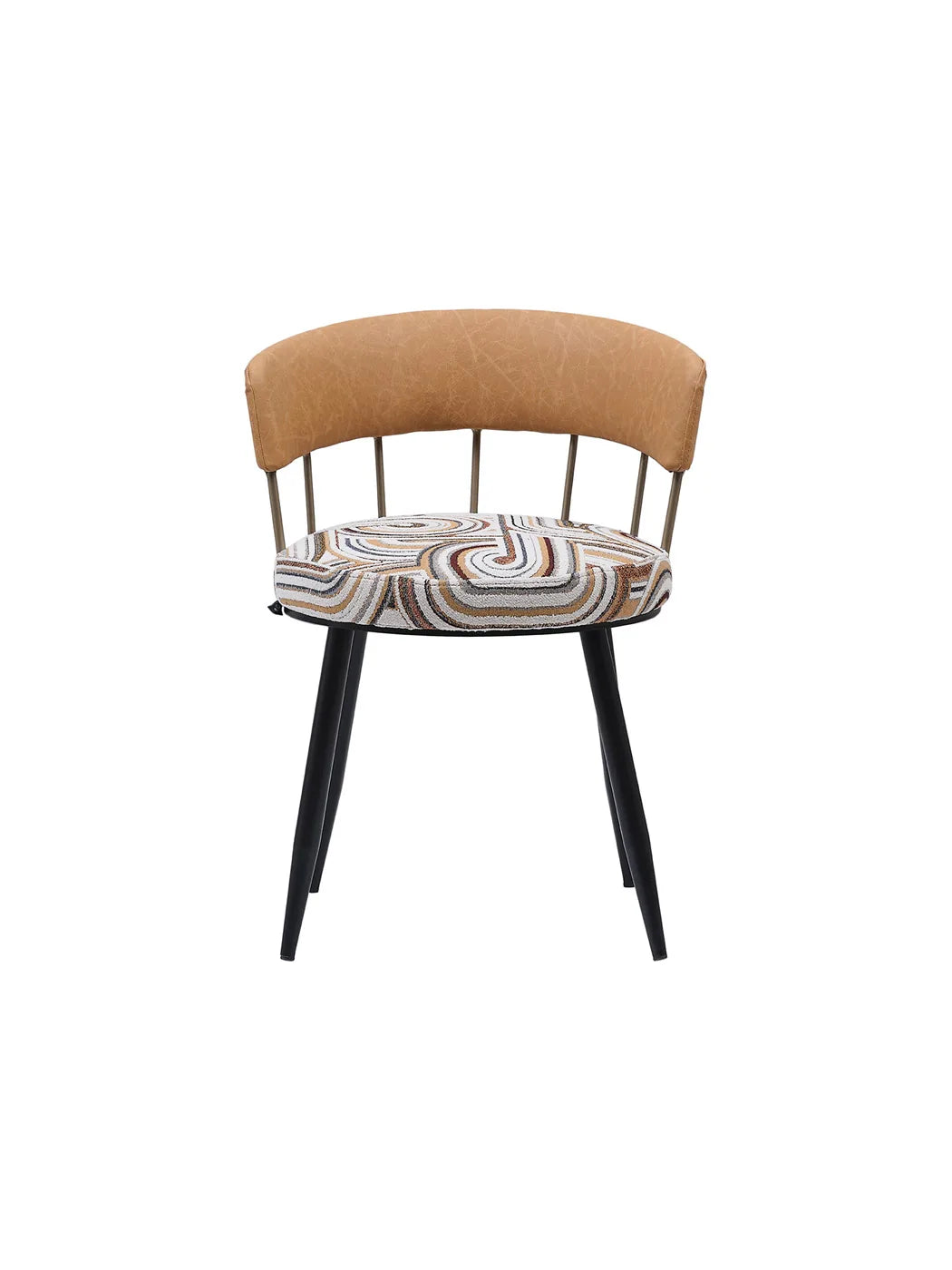 Sedia Selfiron vista frontale con montanti metallici bronzo e gambe nere affusolate