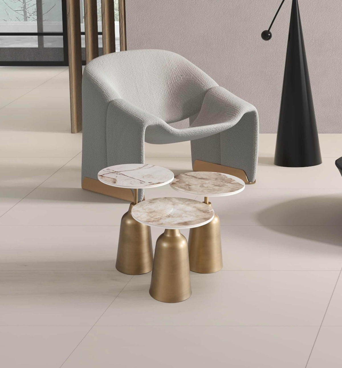 Set 3 tavolini a incastro Beige – Quartz