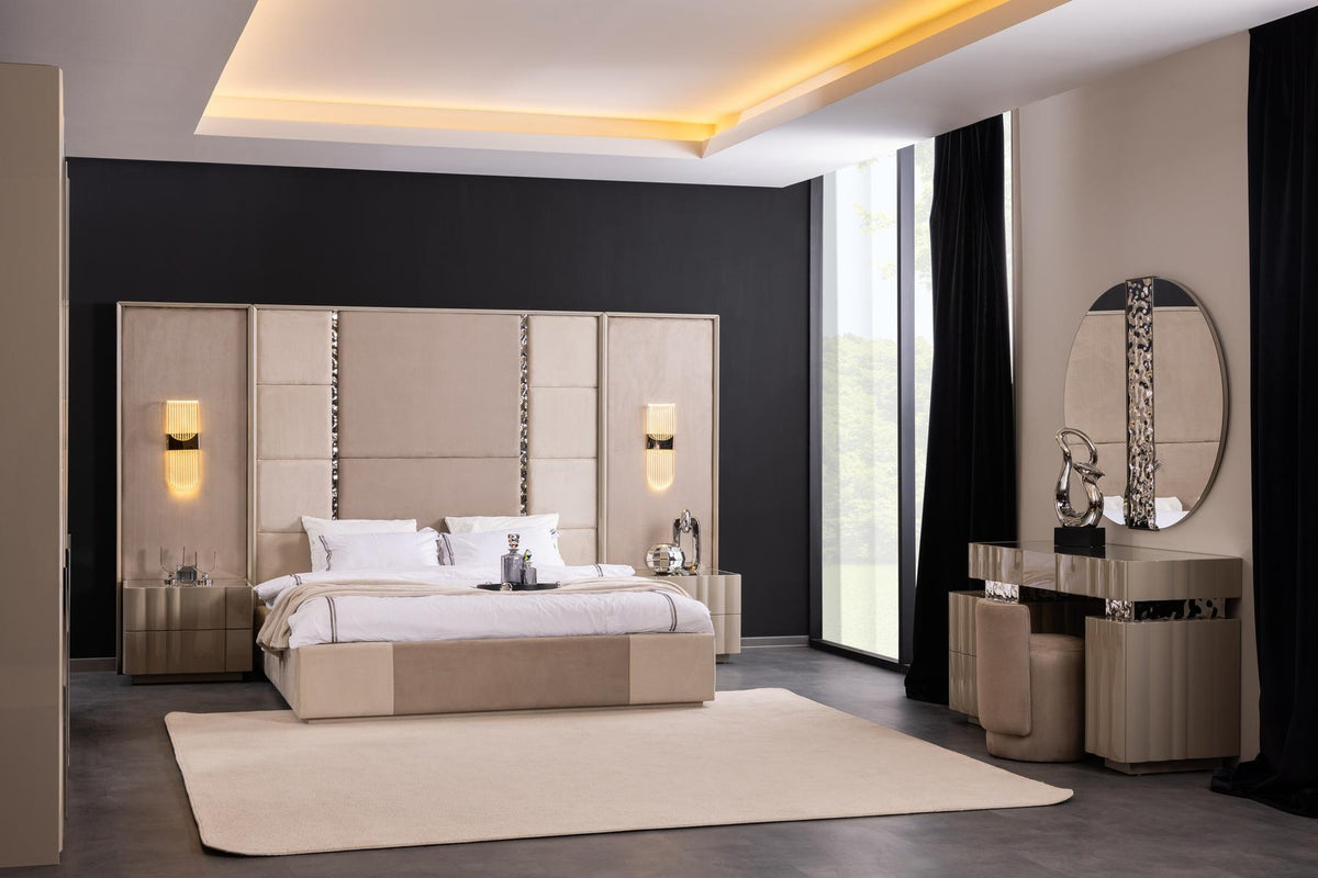Set Camera Da Letto Bugatti: Armadio 6 Ante, Comò, Comodini, Letti 160/180 Cm, Design Elegante e Spazioso